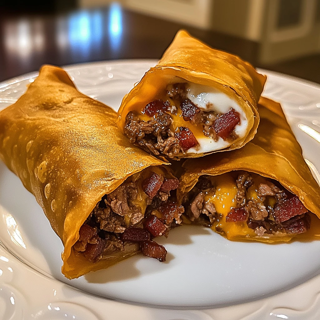 BBQ Brisket Bacon Ranch Loaded Egg Roll Bombs - Awesome Delicious