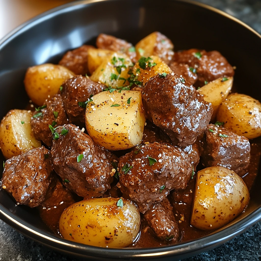 Slow Cooker Garlic Butter Beef Bites & Potatoes 4 Servings Best Delicious