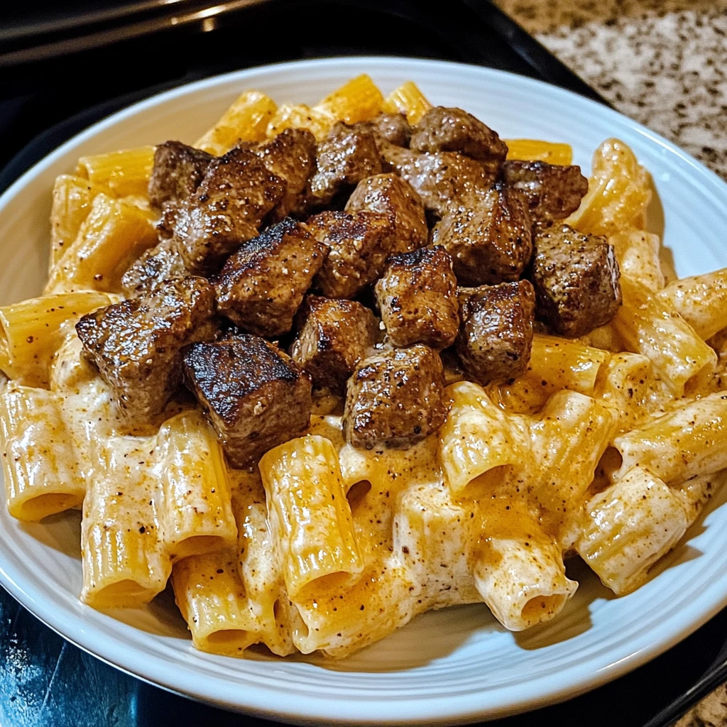 Cajun Steak Tips in Cheesy Rigatoni Parmesan Sauce - 30 Minutes - Ultimate - Delicious