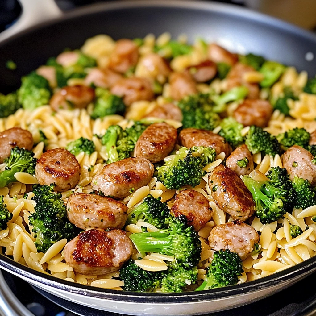 Chicken Sausage Broccoli and Orzo Skillet 30 Minutes Easy Delicious