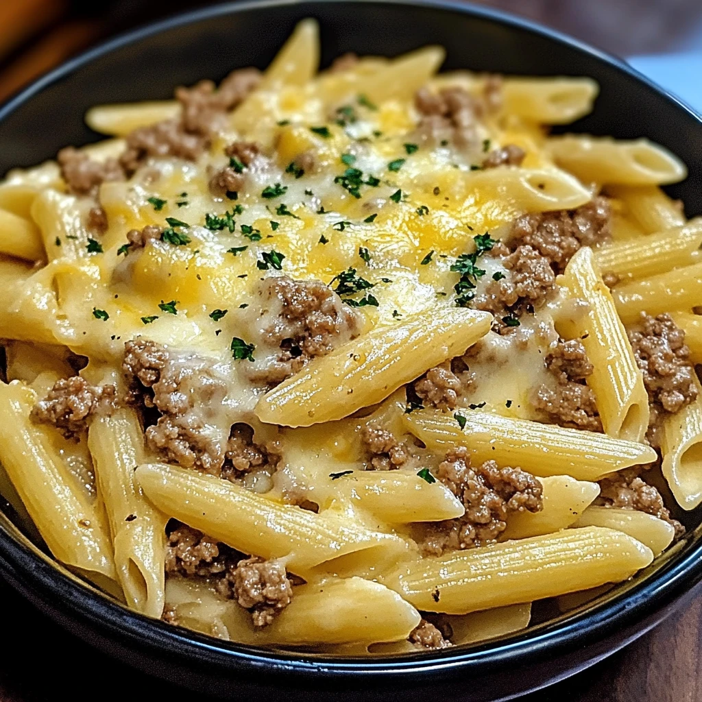 Creamy Cheesy Penne with Garlic Butter Ground Beef 30 Minutes Easy Delicious