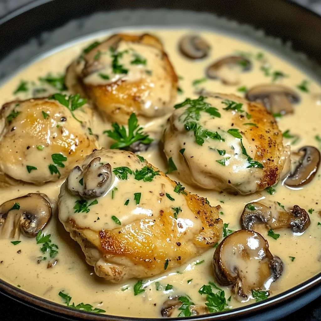 Creamy Garlic Mushroom Chicken Thighs 30 Minutes Easy Delicious