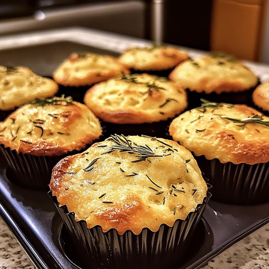 Golden Crust Garlic Rosemary Focaccia Muffins: 7 Ingredients Easy Delicious
