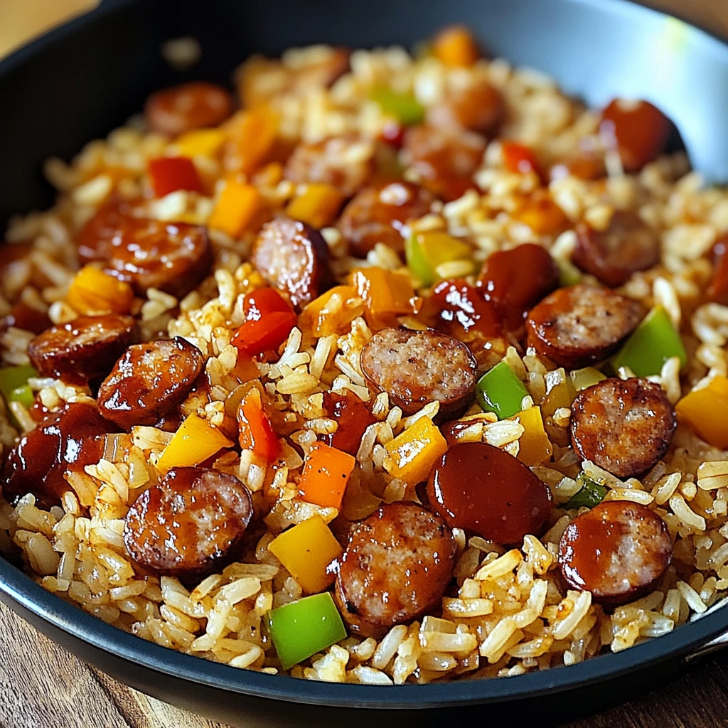 One Pan Sweet And Tangy BBQ Sausage Rice 30 Minutes Easy Delicious