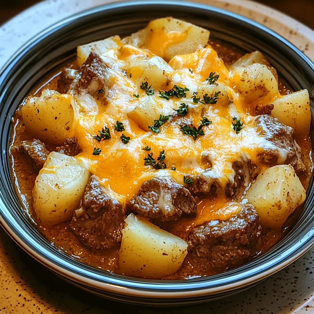 Slow Cooker Steak and Cheddar Potato Casserole: 7 Ingredients Easy Delicious