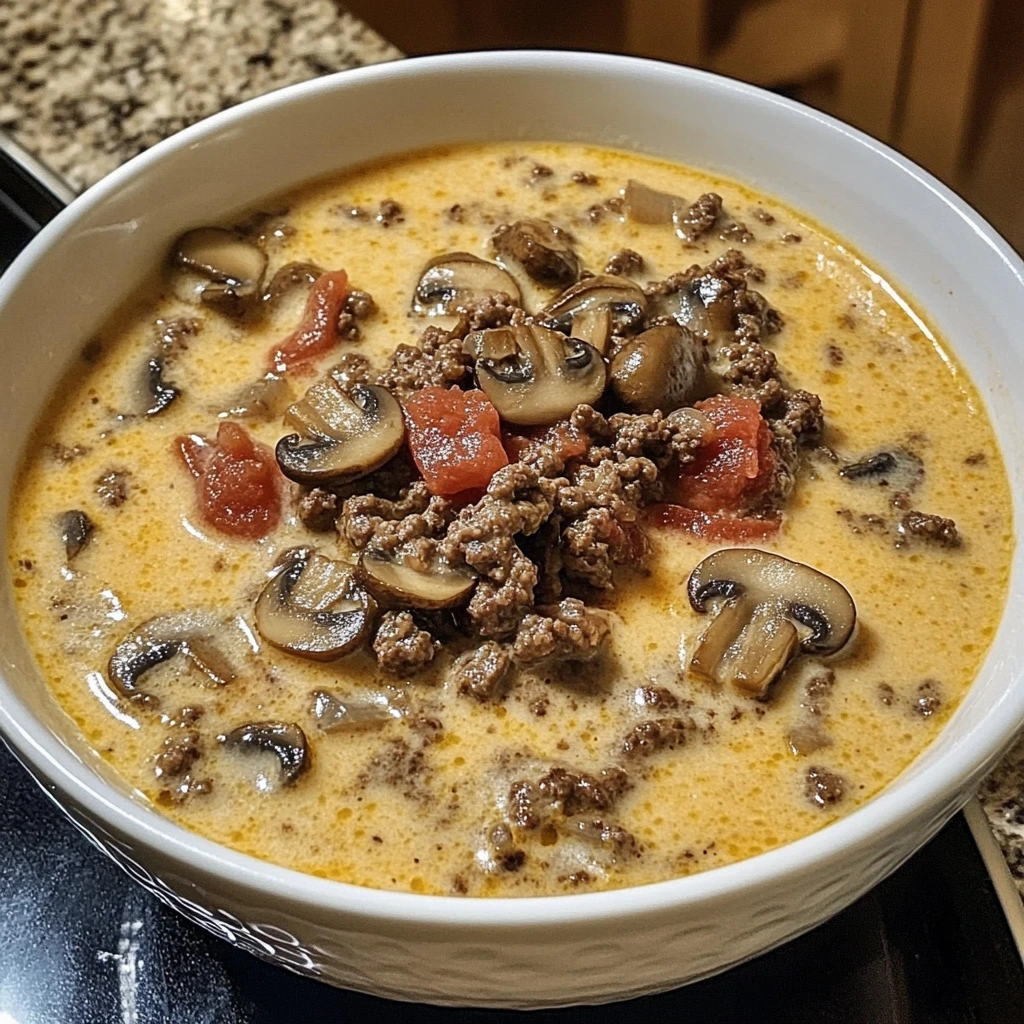 Bacon Mushroom Swiss Cheeseburger Soup 30 Minutes Easy Delicious