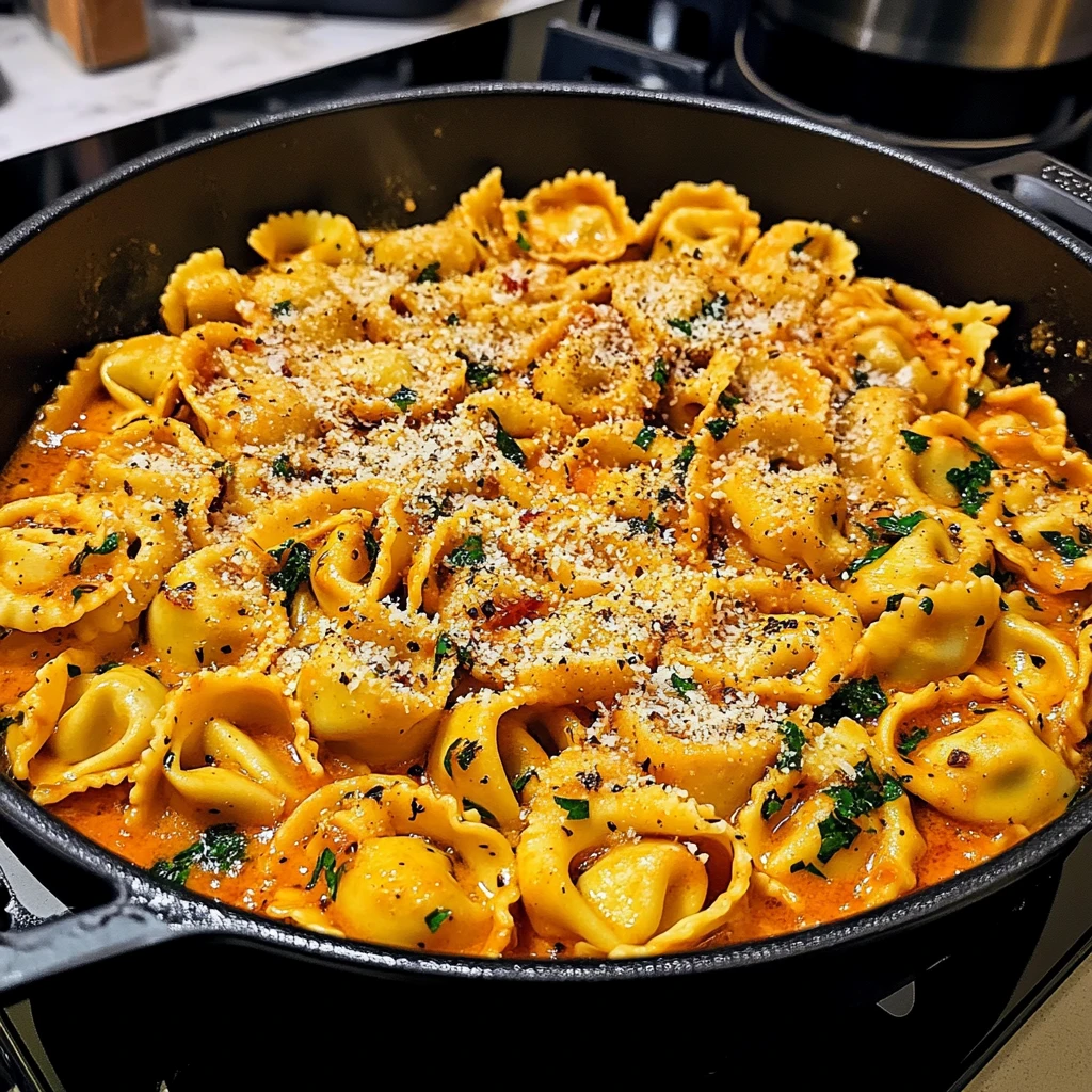 One-Pot Spicy Garlic Butter Chicken Tortellini - 30 Minutes