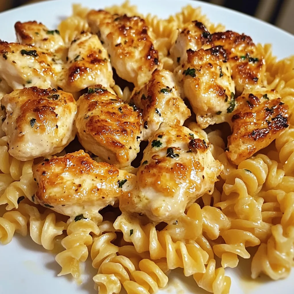 Cheesy Garlic Chicken Bites with Buttered Rotini Recipe