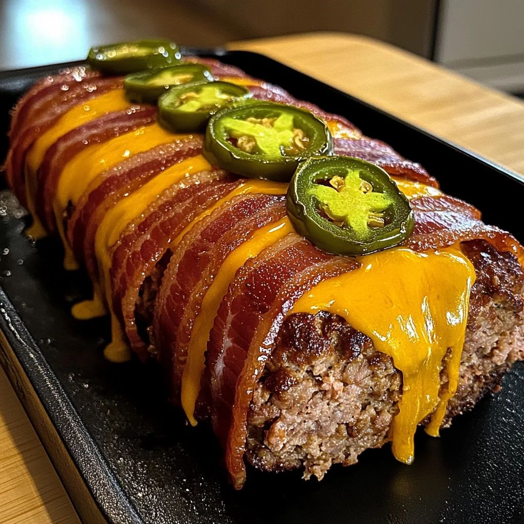 Bacon Wrapped Cheesy Jalapeño Stuffed Meatloaf Recipe