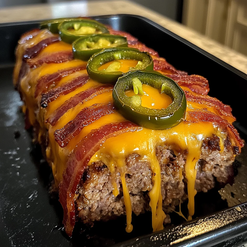 Bacon Wrapped Cheesy Jalapeño Stuffed Meatloaf Recipe