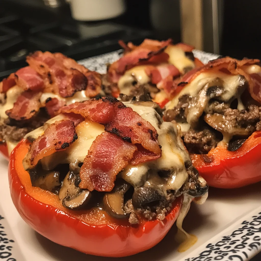 Bacon Wrapped Philly Cheesesteak Stuffed Peppers Recipe