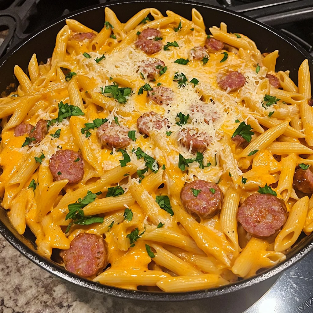 Cheesy Cajun Sausage Pasta Skillet Recipe