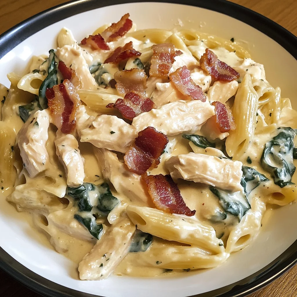 Creamy Chicken Bacon Spinach Pasta Recipe