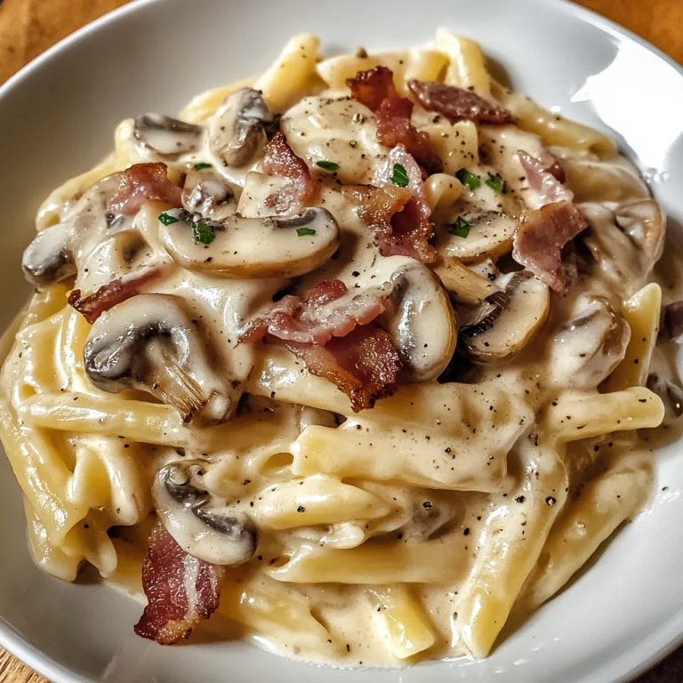 Creamy Garlic Mushroom Bacon Pasta Recipe