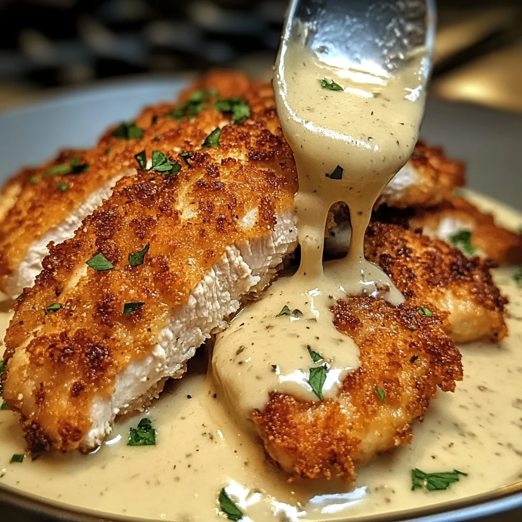 Parmesan Crusted Chicken with Creamy Garlic Sauce Recipe