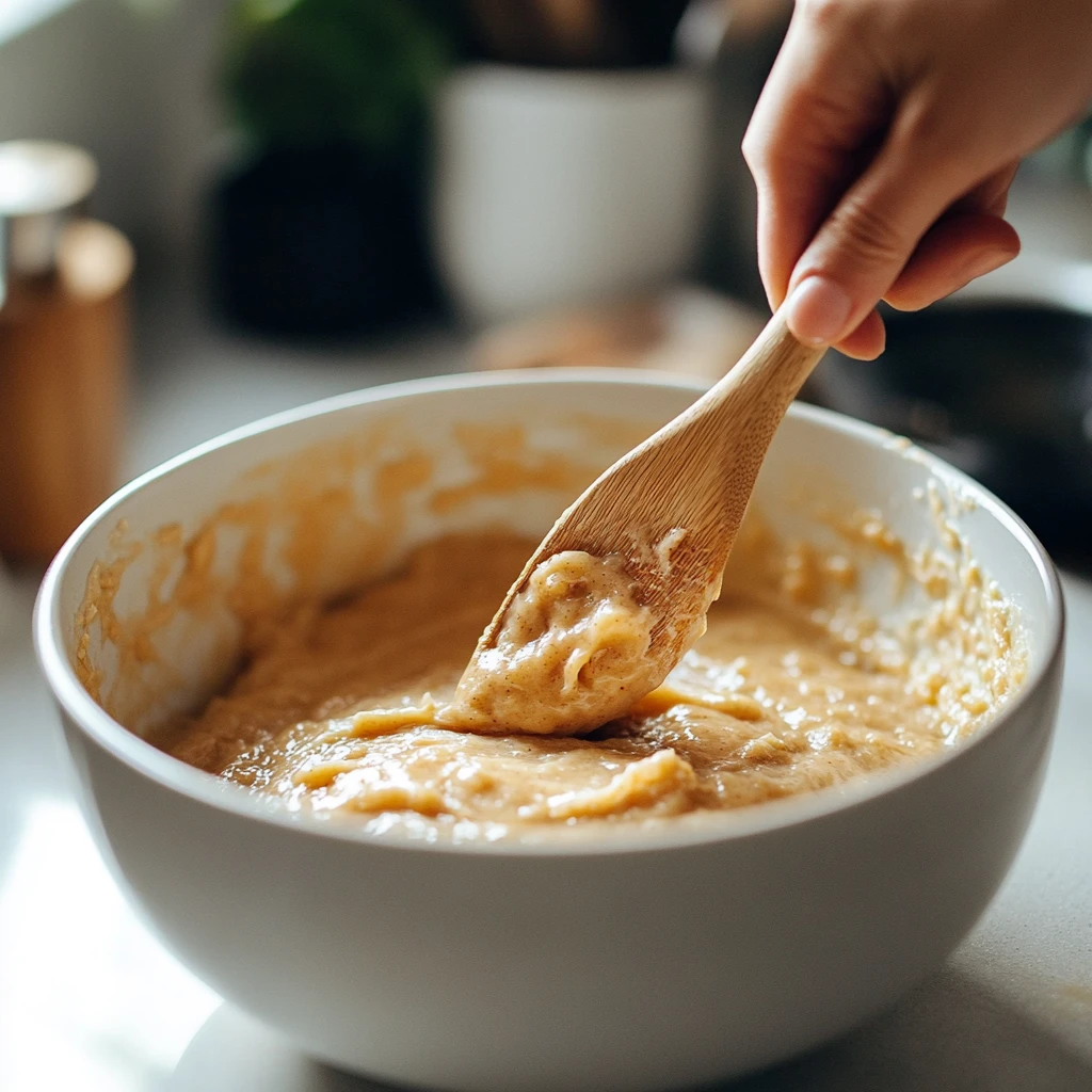 Mixing 3 ingredient apple cake batter