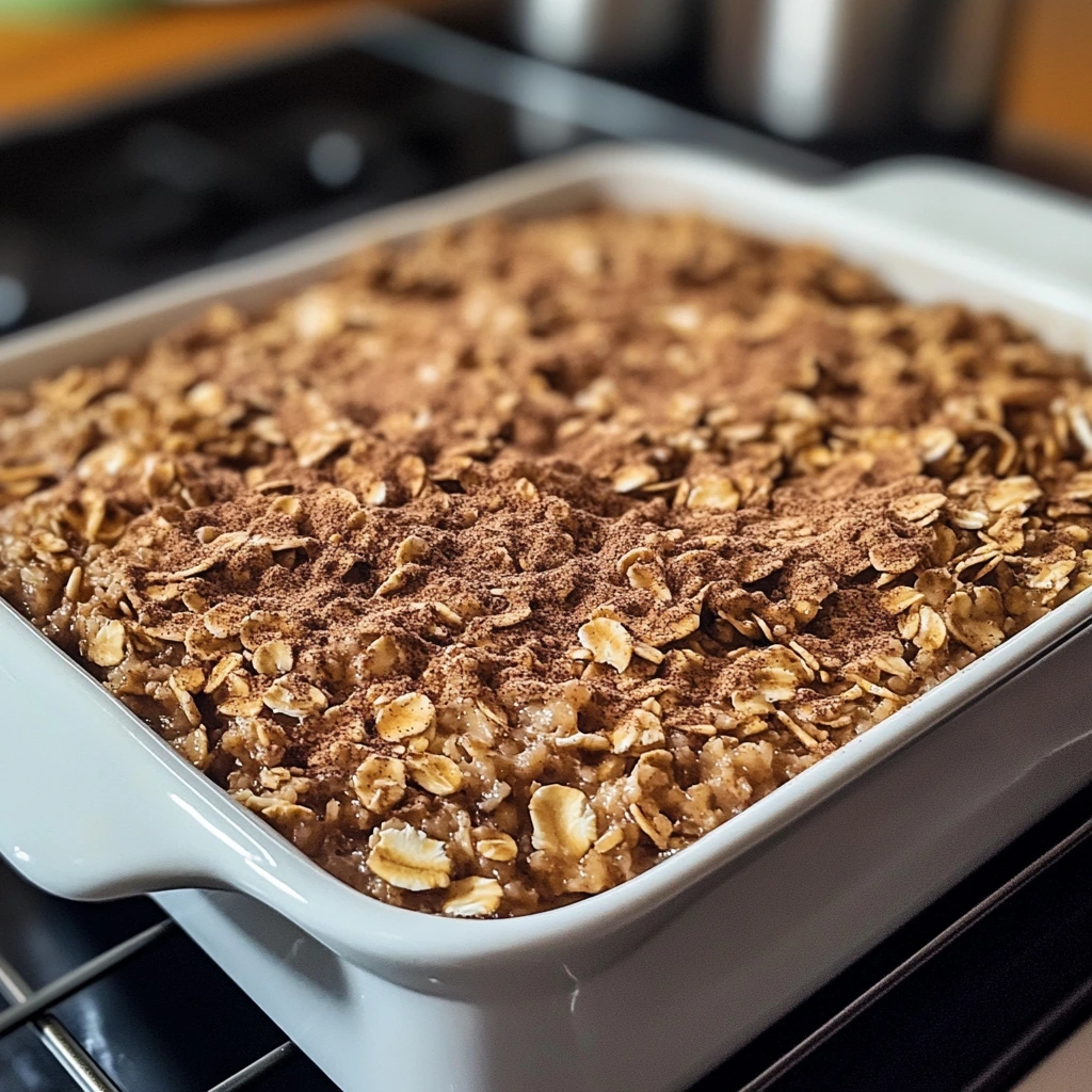 Slice of coffee cake baked oatmeal served with yogurt on a plate