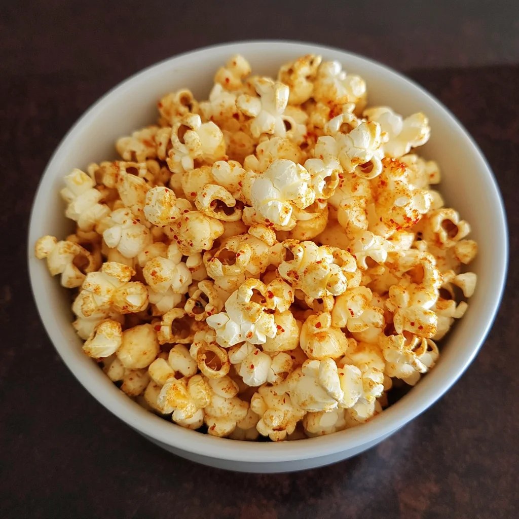 Hot honey popcorn in a rustic bowl with spicy glaze