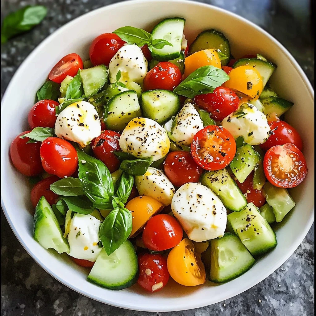 Tomato Cucumber Mozzarella Salad 7 Ingredients Easy Delicious