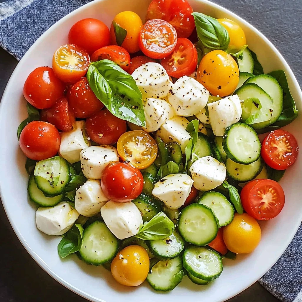Tomato Cucumber Mozzarella Salad 7 Ingredients Easy Delicious