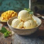 2-ingredient mango ice cream in a bowl