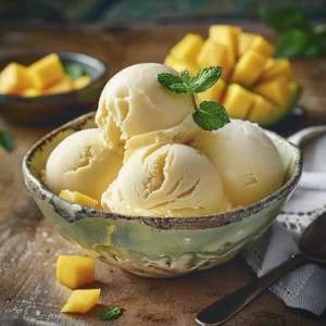 2-ingredient mango ice cream in a bowl