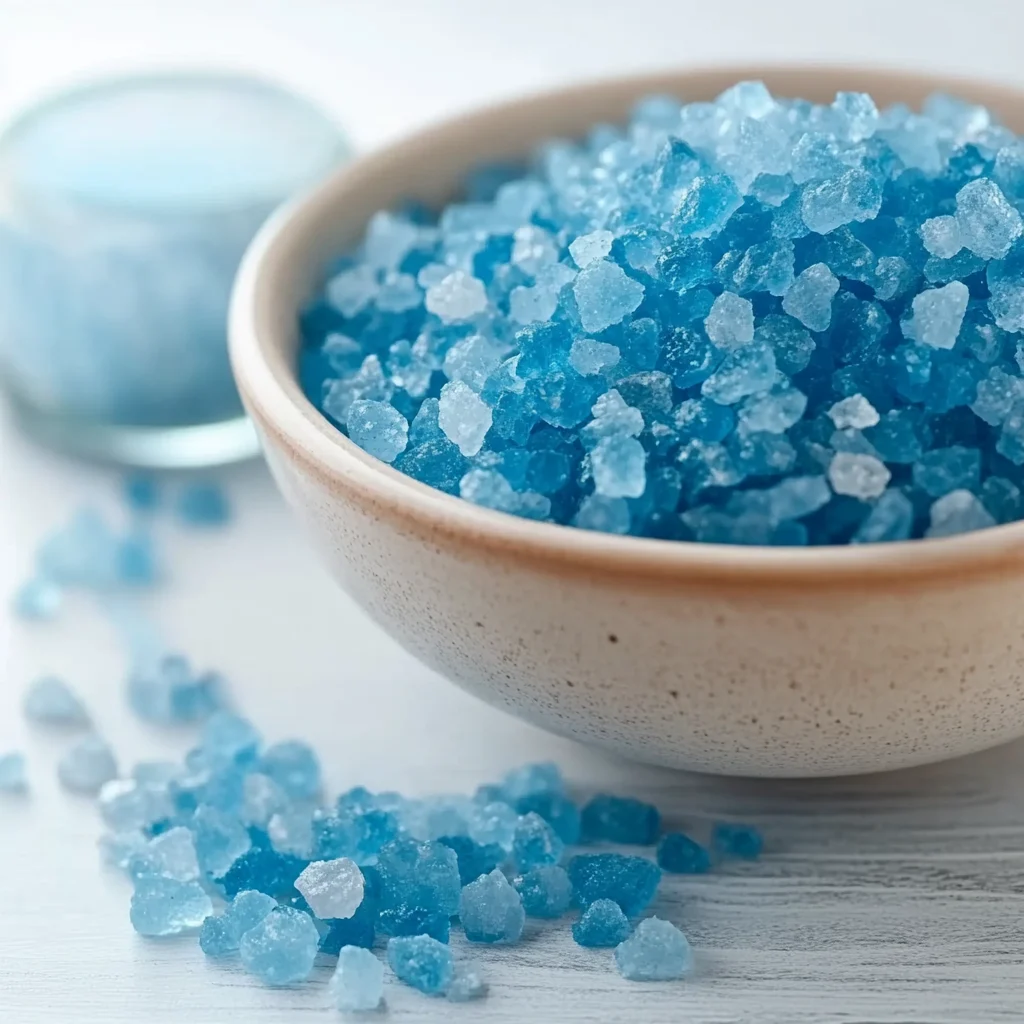 Ingredients for blue salt trick recipe in small bowls