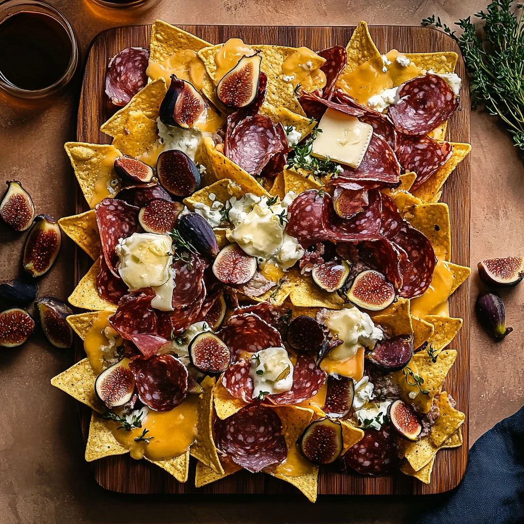 Charcuterie nachos with meats, cheeses, and gourmet toppings