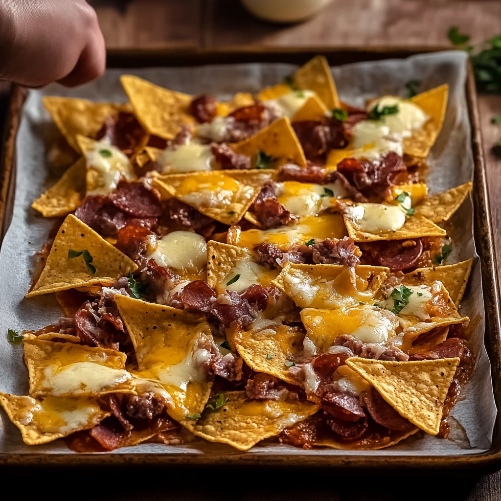 Assembling the first layer of charcuterie nachos
