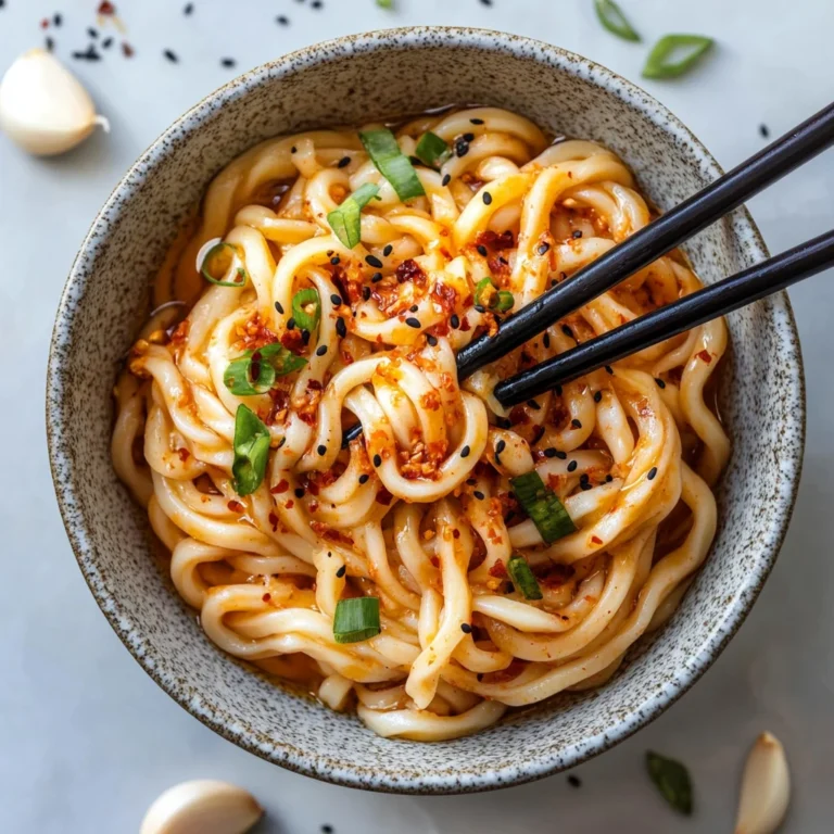 chili garlic udon noodles in bowl