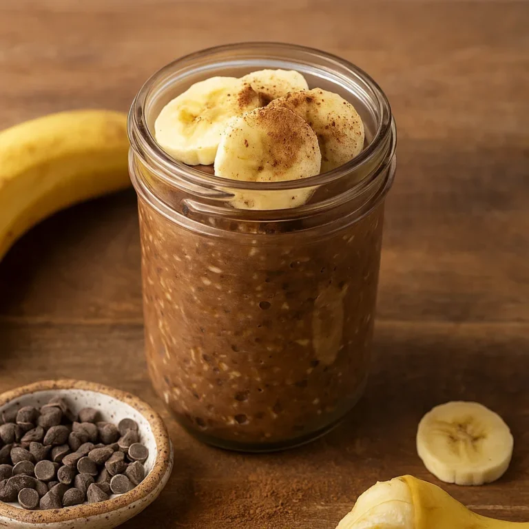 Chocolate banana overnight oats in mason jar