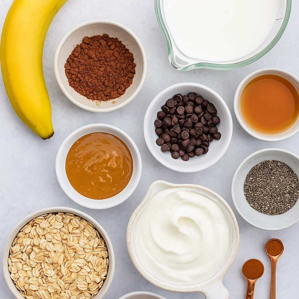Chocolate banana overnight oats ingredients