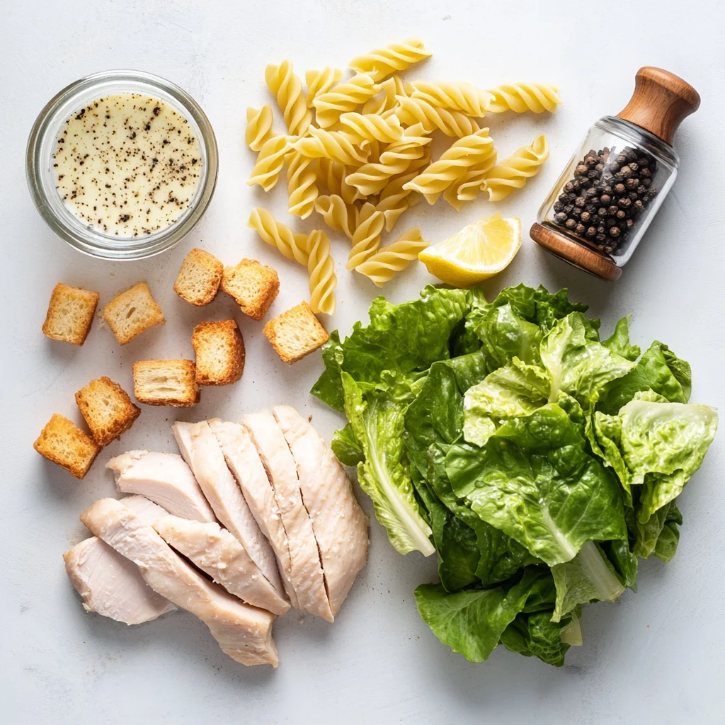 Ingredients for Easy Chicken Caesar Pasta Salad