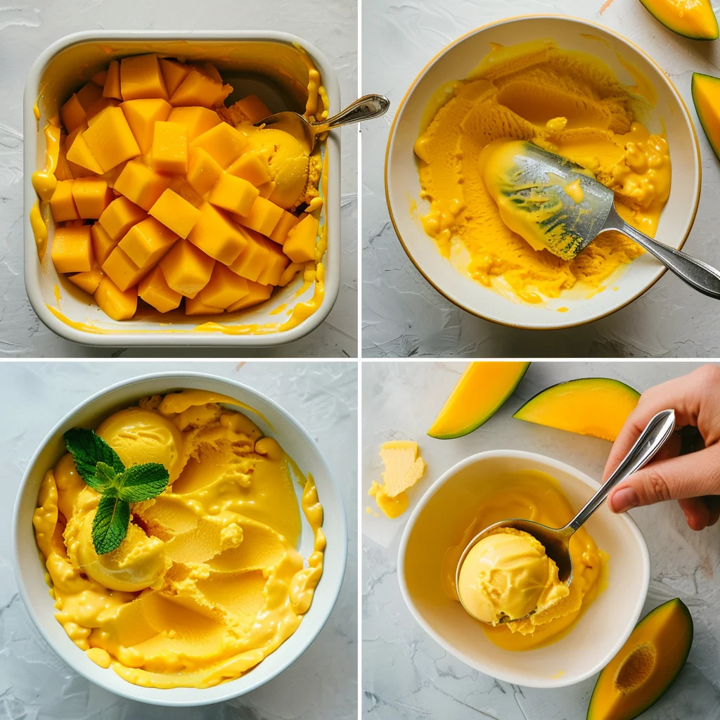 Mango ice cream container being frozen