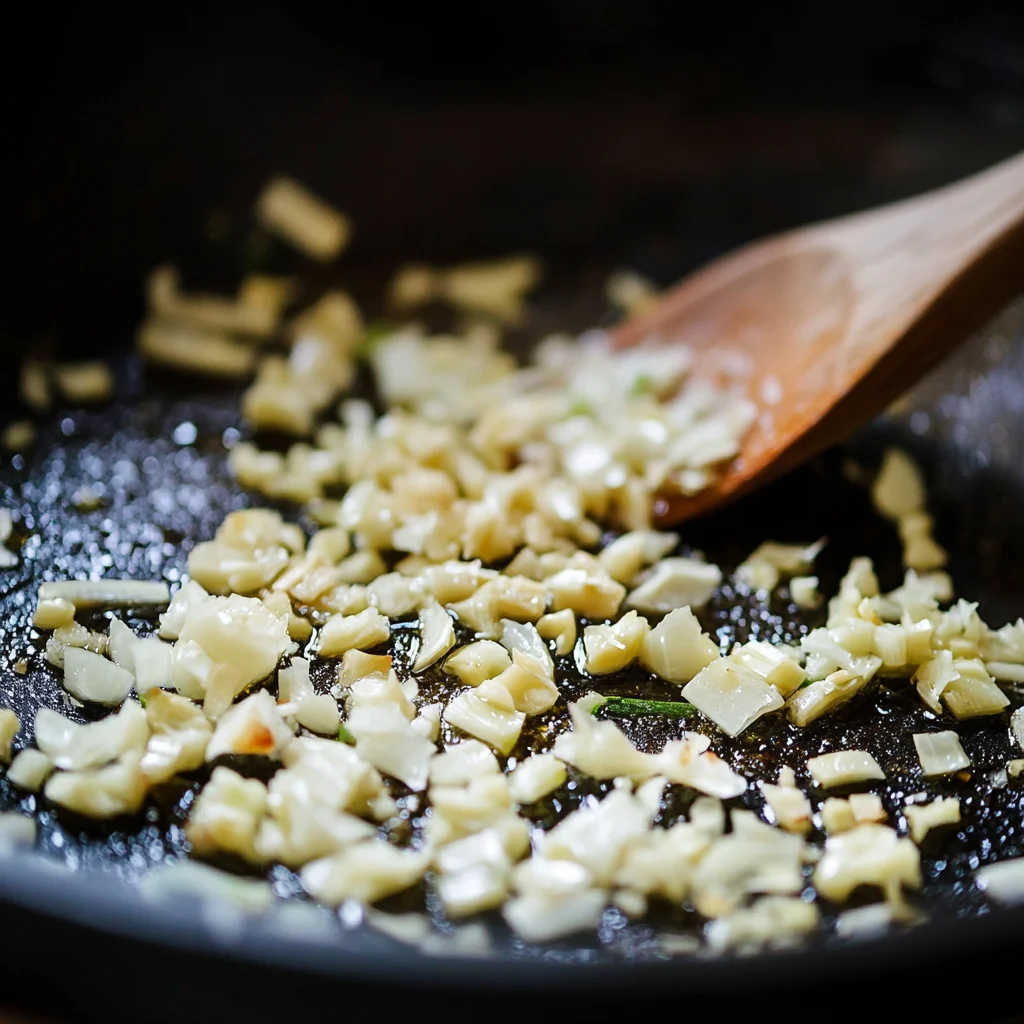 Garlic sizzling for vegan garlic udon noodles