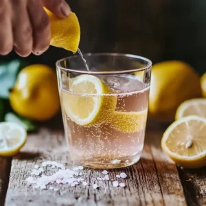 lemon juice added to pink salt drink