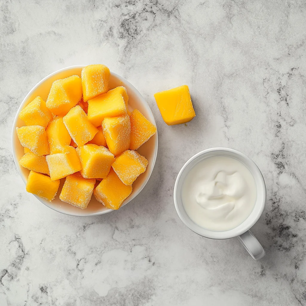 Frozen mango and cream for 2-ingredient ice cream