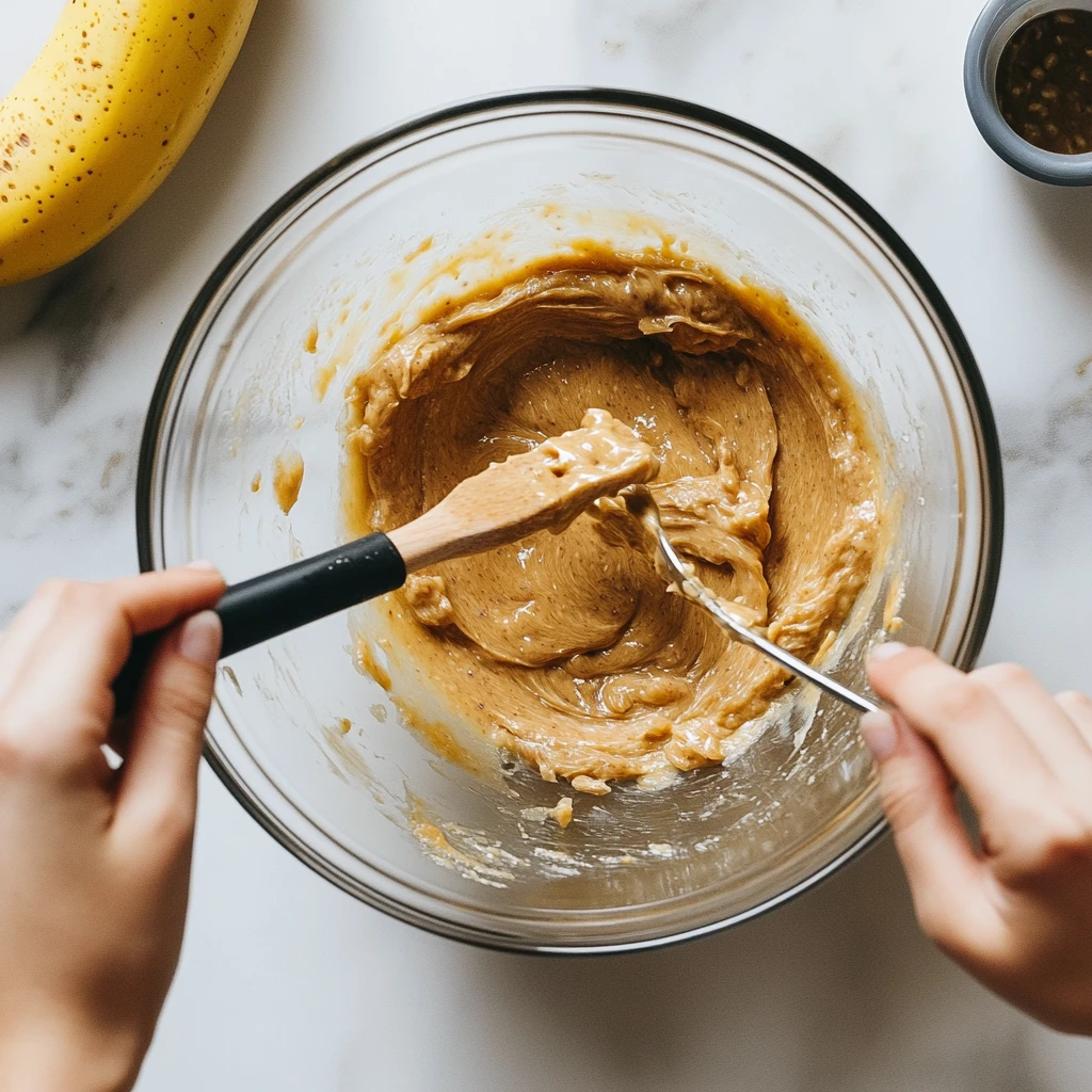 Mashing banana for 5 ingredient protein muffins