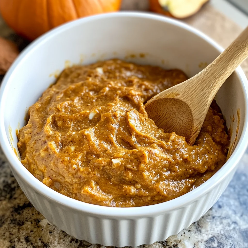 mixing pumpkin and banana in bowl