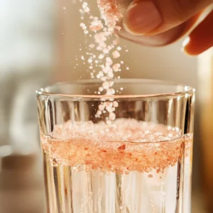 mixing pink salt into warm water for detox