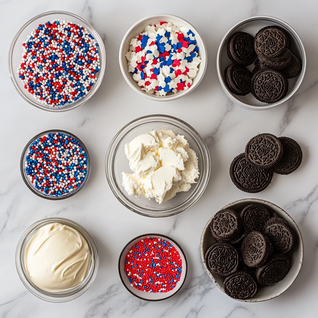 Ingredients for Patriotic Oreo Balls