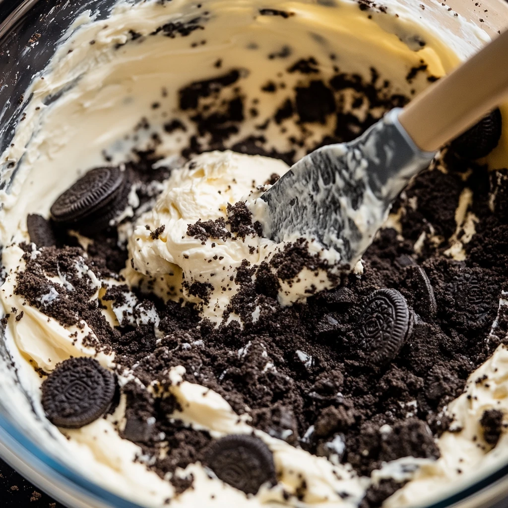 Mixing Oreo ball filling