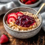 Recipe card image for peanut butter and jelly oats