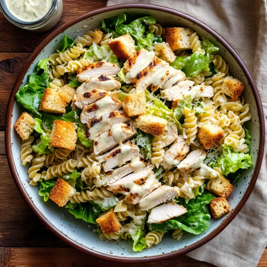 Plated Easy Chicken Caesar Pasta Salad