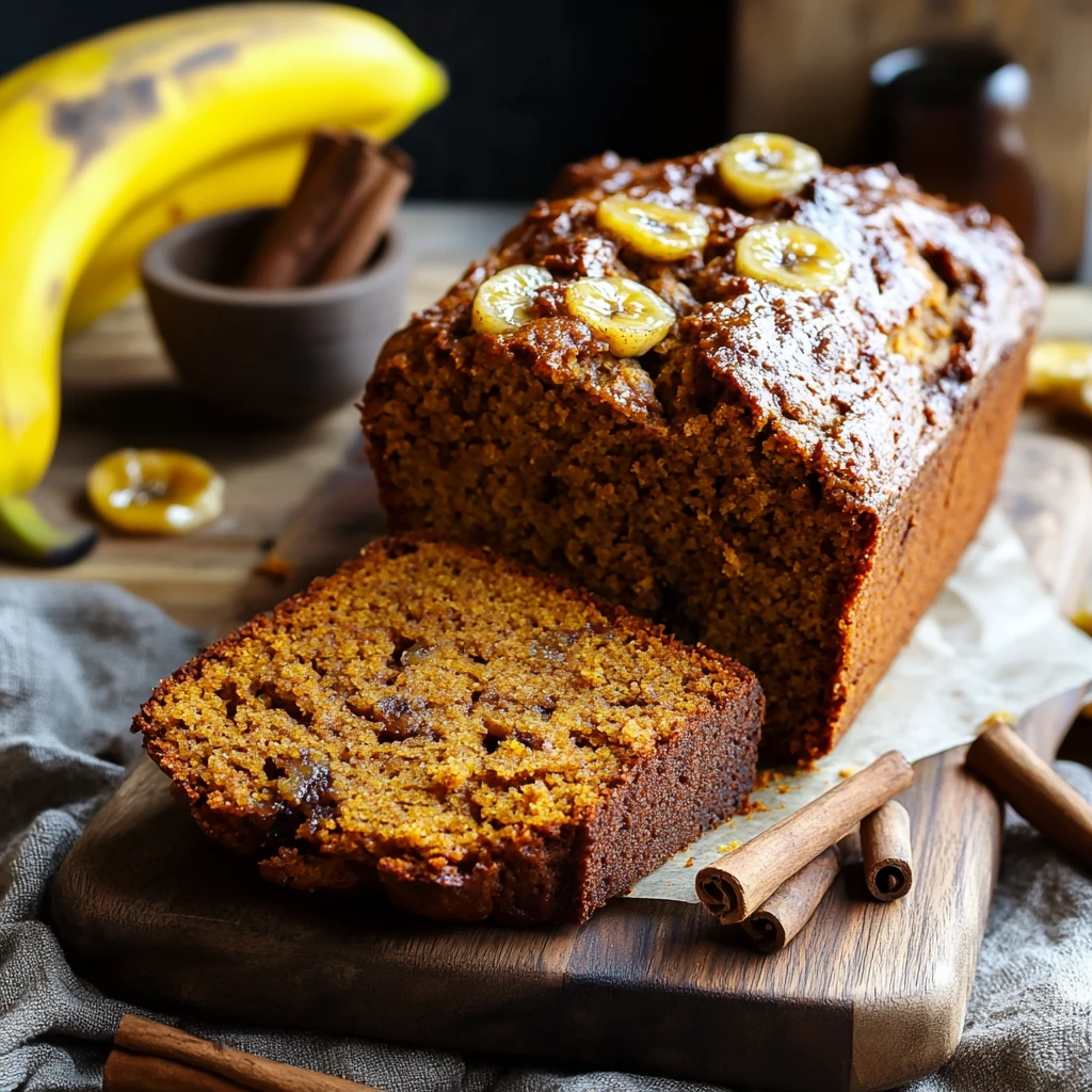 Healthy no added sugar pumpkin banana bread served with tea