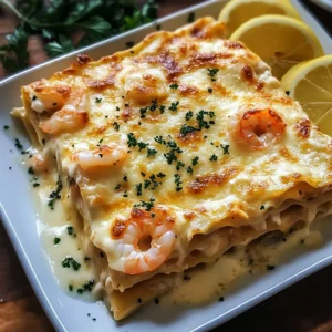 Shrimp scampi lasagna freshly baked