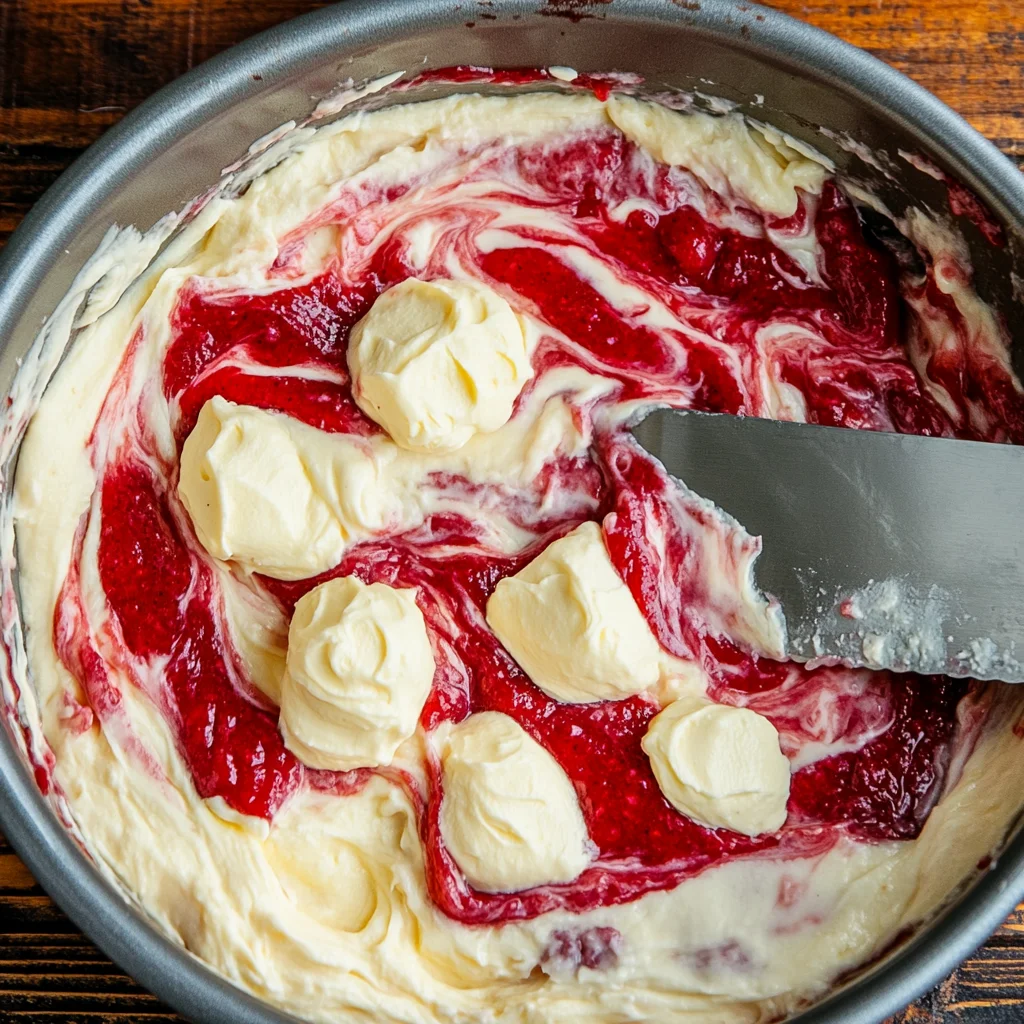 strawberry earthquake cake before baking