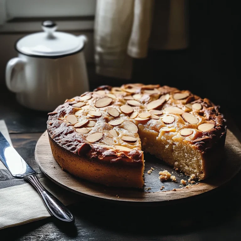 Swedish Almond Cake on rustic wooden table