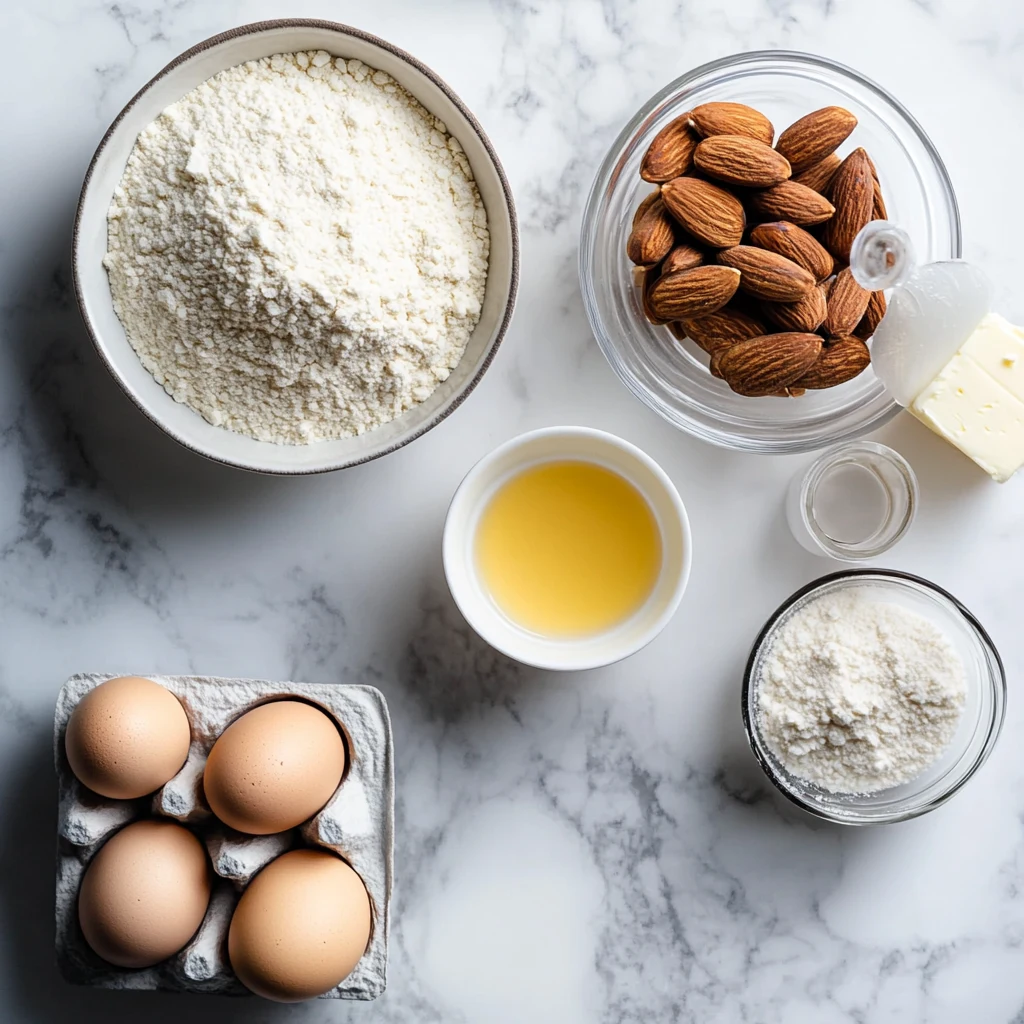 Swedish Almond Cake ingredients on marble
