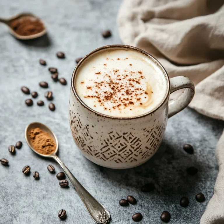 Tahini latte in mug with sesame seeds
